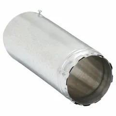 This gas vent pipe is constructed with an outer galvanized steel layer and an inner aluminum liner. It features a snap-lock connection for assembly. Designed for Category I venting applications, it is used to exhaust combustion gases from gas-fired appliances such as furnaces and boilers.