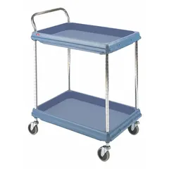 This polymer lab cart from INSTOCK includes two shelves and measures 33 1/4 inches in overall height, 21 1/2 inches in overall width, and 33 3/4 inches in overall length. It is designed for transporting instruments, glassware, and supplies within laboratory and cleanroom environments.