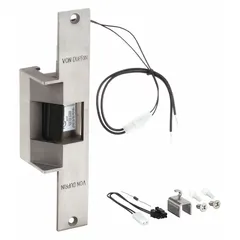 This electric strike combines cylindrical and mortise functionality in a single stainless steel unit. It operates on 24V AC/DC and is rated for heavy-duty use. Suitable for access control in commercial and industrial door applications.