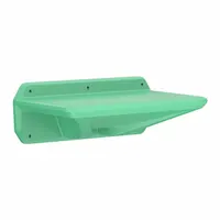 This wall-mount desk is constructed of green polyethylene, providing a compact work surface for industrial settings such as workshops, warehouses, and control rooms. Overall dimensions are 30 in width, 18 in depth, and 11 in height. The material resists moisture and chemicals, suitable for light-duty administrative tasks