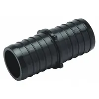 Polymer crimp-on barbed coupling with 3/4 in ID x 3/4 in ID size and barbed x barbed connections. Designed for joining PEX tubing in plumbing and hydronic heating systems using a crimp ring and tool