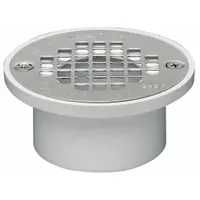 OATEY Floor Drain: 4 in Overall Dia, 4 in Grate Size, 2 in Nominal Pipe Size, Solvent Weld, Plastic (MPN 43579)