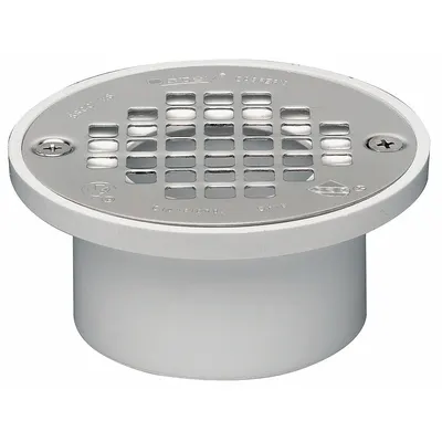 OATEY Floor Drain: 4 in Dia Keseluruhan, 4 in Ukuran Grate, 2 in Ukuran Pipa Nominal - Plastic Floor Drains for Unfinished Floors