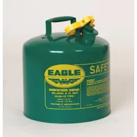 EAGLE UI20SG Type I safety can for handling and storing flammable liquids such as oil. Constructed from powder coated steel in green, with a 2-gallon capacity. Suitable for industrial and maintenance environments requiring compliant flammable liquid storage