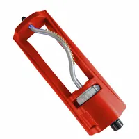 This lawn sprinkler features a metal head and plastic base, delivering an adjustable rectangular spray pattern covering up to 2600 sq ft. It is suited for watering medium to large rectangular or square turf areas in residential and commercial landscapes