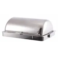 This stainless steel rectangular chafer features a roll-top lid and is NSF certified. Suitable for buffet and catering applications where food is kept warm during service