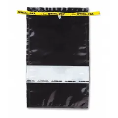 Sterile bag with a 55 fl oz (1.63 L) capacity, featuring a black write-on panel for sample identification. Suitable for collecting, storing, and transporting liquid or semi-solid samples in laboratory, food processing, and agricultural applications. Meets USDA standards.