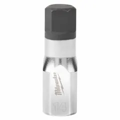 This hex bit socket features a 3/8 in drive and a 14 mm metric hex tip, with an overall length of 2 3/16 in. It is used for driving hex fasteners in assembly, maintenance, and repair tasks where a hex tip drive is required.