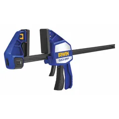 This dual-function tool serves as both a clamp and a spreader, with a maximum jaw opening of 18 inches and a throat depth of 3 3/4 inches. The clamping range spans from 9 1/4 to 26 7/8 inches. Full-faced flat pads distribute pressure evenly, making it suitable for woodworking, cabinetry, and metal fabrication tasks such as gluing, assembly, or welding.