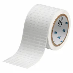 Precut wraparound label for wire and cable identification. Made of polyvinyl fluoride with black-on-white printing. Measures 3/16 in x 21/32 in. Compatible with THT printer series; requires R4300 ribbon.