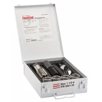 This kit includes helical inserts and a matching STI tap for repairing damaged internal threads in metal components. The free-running, 18-8 stainless steel inserts restore a 1 1/2"-6 coarse right-hand thread. Suitable for industrial maintenance and repair applications