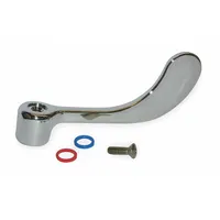 This wristblade handle is constructed of brass with a chrome finish and includes a blue index ring. It is designed for use with American Standard Monterrey series faucets and is suitable for hot and cold water temperature control. Typical applications include commercial and institutional washrooms where easy-grip or hands-free operation is desired