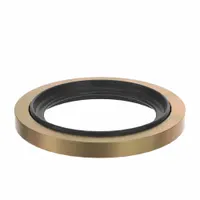This sealing washer features a cadmium-plated steel body with a Buna-N rubber-bonded inner diameter. It is designed for sealing pipe thread connections in industrial fluid systems, compressing under torque to prevent leaks. The washer is metal and X-ray detectable, suitable for environments requiring contamination detection. Inside diameter is 16.764 mm