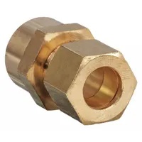 This low-lead brass compression fitting connects 3/8 in OD tubing to a 5/8 in OD cup end. It is used in plumbing and HVAC systems for water or air lines, providing a leak-resistant seal in industrial and commercial applications