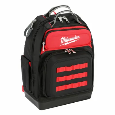 Ransel Perkakas MILWAUKEE: 18 in L 9 7/16 in D 20 3/8 in T, Nilon Balistik, Merah - Ballistic Nylon Tool Backpacks