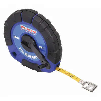 WESTWARD Pita Ukur Panjang: Dibantu, 1MKT8, SAE, 100 ft, 1/8 in, Plastik dengan Genggaman - Closed-Reel Long Tape Measures