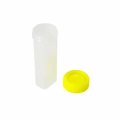 Staining jar for laboratory slide processing. Constructed from polypropylene copolymer. Height 98 mm, width 30 mm. Suitable for use in histology and clinical labs.
