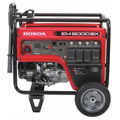 Gasoline-powered conventional generator delivering 4500 W running and 5000 W starting power at 120/240V AC. Includes GFCI outlets and Carbon Monoxide (CO) shutdown. Suitable for backup power at construction sites, job sites, or home standby.