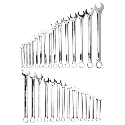 WESTWARD Set Kunci Kombinasi: Baja Paduan, Krom, 32 Alat, Sudut Offset Kepala 15° - SAE & Metric 12-Point Combination Wrench Sets