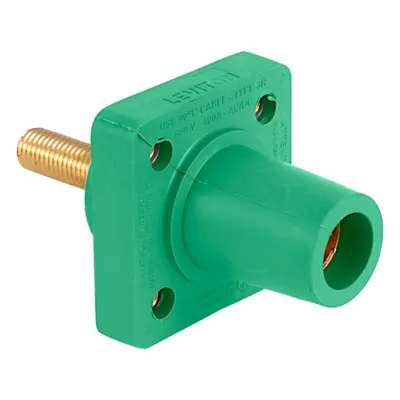 Stopkontak Kutub Tunggal LEVITON: Hijau, Penyambungan Hidung Lancip Lurus, Terminasi Stud Berulir - Receptacles with Threaded Stud Terminations