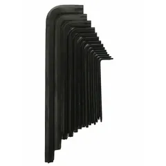 This 14-piece L-shaped Torx and Torx Plus key set features a black oxide finish and standard ends with two tips. Supplied in a pouch for storage, it is suited for driving fasteners in assembly and maintenance tasks where access to recessed fasteners is required.