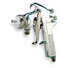 HVLP spray gun with aluminum body, 1.1 mm fluid tip, and 1/4 in NPS air inlet. Air consumption 11 cfm @ 40 psi. Designed for applying primers in industrial finishing, automotive refinishing, woodworking, and general manufacturing.