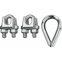 RONSTAN Wire Rope U-Bolt Clip and Thimble Kit: 1/8 in Compatible Rope Dia, 3 1/4 in Rope Turnback Lg (MPN ID003404-03)