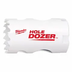 This bi-metal hole saw cuts through wood, metal, and plastic. With a 1-1/4 in diameter and 3.5 teeth per inch, it achieves a maximum cutting depth of 1-5/8 in. Sold without arbor.
