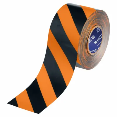 BRADY Pita Penandaan Lantai: Bergaris, Hitam/Oranye, 4 in x 100 ft, 22 mil Tebal Pita - Extra-Durable Floor Marking Tape