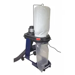 Mobile single-stage wood dust collector powered by 120V AC, delivering 650 cfm of airflow. Features a bag-type collection system and operates at 88 dBA. Designed to capture wood chips, dust, and debris from woodworking machinery such as table saws, planers, and sanders in small workshops and maintenance facilities.