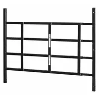 Fixed window security bar made of carbon steel with black finish. Features 4 horizontal bars, fits window widths from 23 1/2 in to 40 in, and has a height of 21 1/4 in. Designed for inside or outside mounting to provide a physical barrier for windows