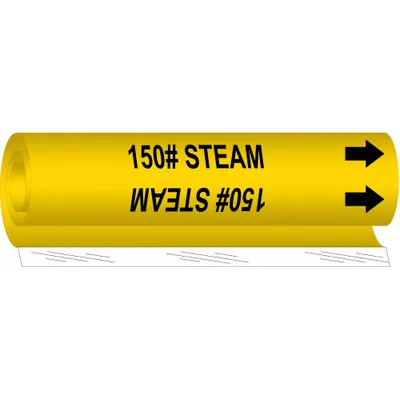 BRADY Penanda Pipa: 150# Steam, Kuning, Hitam, Cocok untuk Diameter Luar Pipa 2 1/2 hingga 7 7/8 in - 150# Steam Wrap-Around Pipe Markers