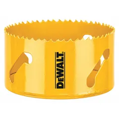 Bi-metal hole saw for cutting wood, metal, and plastic. 3-3/4 in diameter with 4/5 teeth per inch. Maximum cutting depth of 1-3/4 in. Arbor not included.