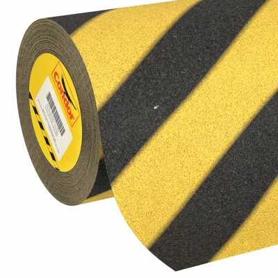 Condor Selotip Anti-Selip: Sangat Kasar, Ukuran Grit 46, Bergaris, Hitam/Kuning, 24 in x 60 ft - Heavy Traffic Antislip Tape