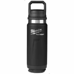 Black metal insulated stainless steel water bottle with 24 oz capacity. Overall height 12 in, overall diameter 3 7/16 in. Designed to keep beverages at temperature during work shifts in industrial environments.