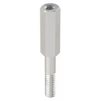 This aluminum hex standoff features male and female threads for spacing and stacking components in electronic assemblies, control panels, and enclosures. It has a 1-1/2 in length and 1/4 in hex width, with a plain finish. Supplied in a 10-pack