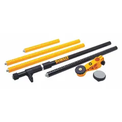 Aluminum laser level mounting pole extends to 10 ft for positioning laser levels at height. Features a 1/4"-20 mounting thread. Includes a carrying case for storage and transport.