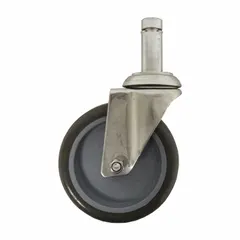 Swivel caster with stem mounting, no brake, and silver finish. Compatible with Drive Medical beds including models 15302, 15303, and Bariatric 15300. Used in healthcare bed applications for smooth mobility.