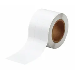 Precut label roll for high-volume industrial identification. Each label measures 3/8 in x 1 in, made of polyimide with a white matte finish. Supplied as a roll of 10,000 labels. Compatible with BBP81 printer series.