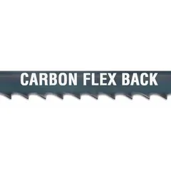 Carbon steel band saw blade with flex back construction, 6 ft 10 in length. Cuts aluminum, plastic, plywood, soft metal, and wood. Suited for curved cuts in fabrication and woodworking applications.