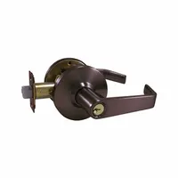 Storeroom lever lockset with ANSI function code F86, requiring key access for entry while allowing free egress. Finished in Dark Oxidized Satin Bronze with an Oil Rubbed appearance. ADA compliant lever and rose-style trim. Suitable for commercial and institutional doors where restricted entry is needed