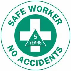 Non-reflective hard hat label with a 2-inch diameter, printed in English. Pack of 4 labels. Used to mark hard hats for safety awareness and accident-free tracking in industrial environments.