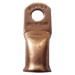 This straight copper lug is designed for terminating 1 ga wire using crimp or solder methods. It features a 3/8 in stud size and is suitable for creating secure electrical connections in power distribution and equipment grounding applications.