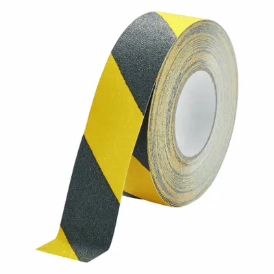 DURABLE Selotip Anti-Selip: Kasar, Ukuran Grit 60, Bergaris, Hitam/Kuning, 2 in x 49 13/64 ft - Medium Traffic Antislip Tape