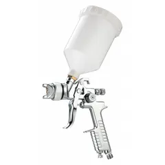 This conventional spray gun is designed for applying paints and coatings in industrial finishing, maintenance, and production tasks. It features an 8-inch length, a 1/4-inch air inlet, and consumes 3.7 cfm at 40 psi. Compatible with paints, it delivers a consistent spray pattern for painting machinery, equipment, and structural surfaces.