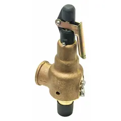 This ASME Section I steam pressure relief valve is constructed of bronze with a 1 1/2 in MNPT x 2 in FNPT connection. It has a maximum operating pressure of 264 psi. Used for overpressure protection on steam boilers and pressure vessels, it automatically opens at set pressure to release excess steam.