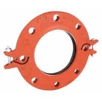 This 4-inch grooved pipe flange is constructed of ductile iron with an EPDM seal, rated for a maximum operating pressure of 300 psi. It has an overall length of 11 1/2 inches. Used in grooved-end piping systems for connecting pipes, valves, and equipment in commercial and industrial applications