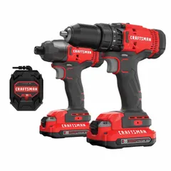 This 20 V DC V20* cordless combination kit includes a circular saw and a drill/driver, providing cutting and fastening capability for wood, metal, and masonry. The set is suited for framing, decking, and general construction tasks on job sites or in workshops.