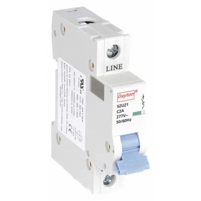 Dayton Pelindung Tambahan: 2 A Amps, 5kA pada 277V AC, Jepit Sekrup, NDB2-63 - C-Curve, 1-Pole UL1077 DIN Rail-Mount Supplementary Protectors