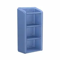 Wall-mounted shelving unit with four shelves, finished in midnight blue. Overall dimensions: 49 inches high, 25 inches wide, 14 inches deep. Suitable for organizing tools, parts, or supplies in workshops, warehouses, and maintenance areas
